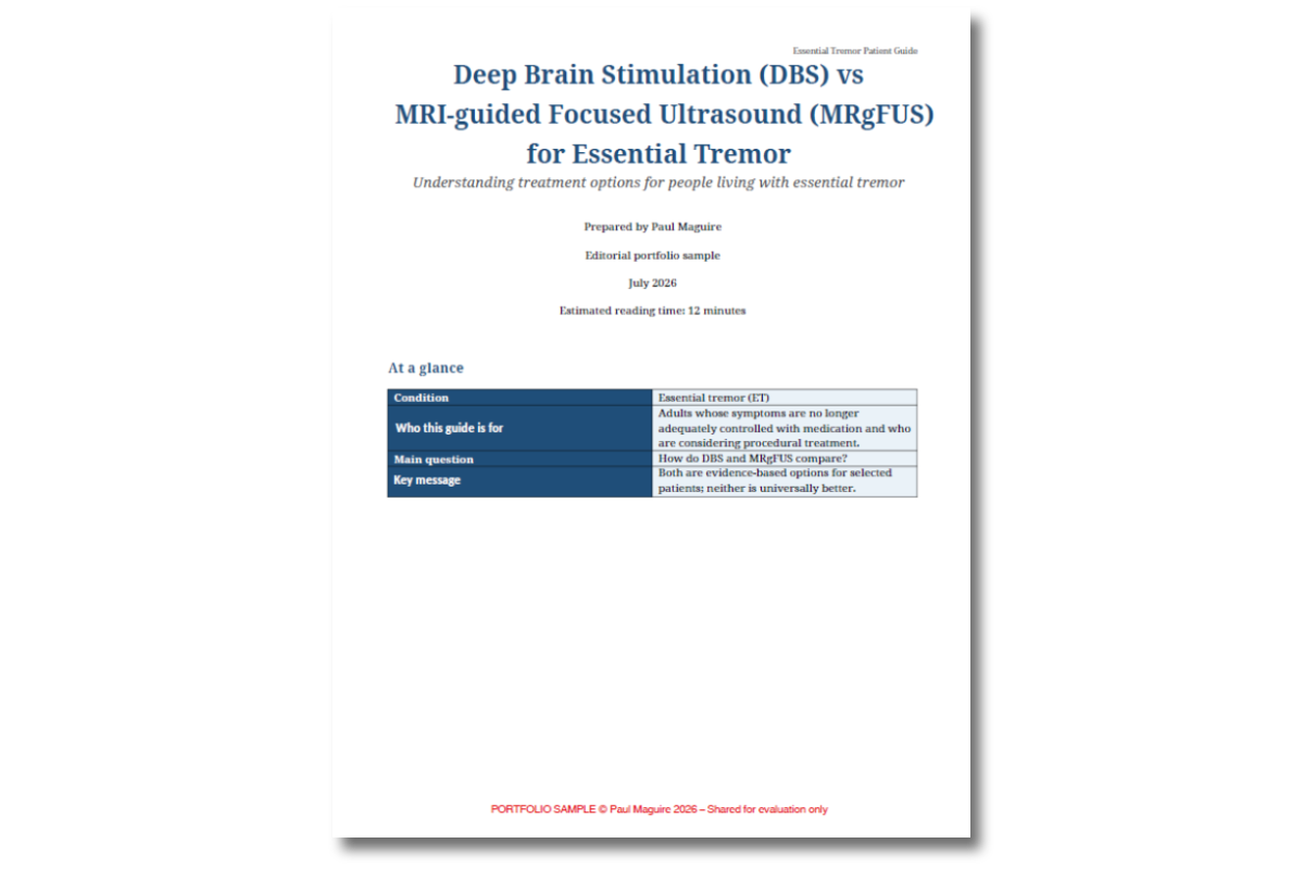 Cover of Paul Maguire’s technical and patient information PDF