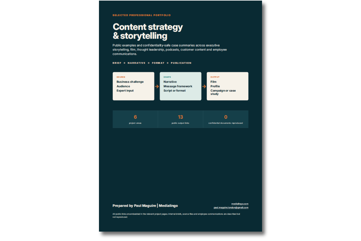 From Brief to Publication Cover of Paul Maguire’s content strategy and storytelling portfolio PDF